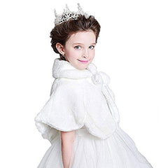 Kids Girl White Faux Fur Bolero Cardigan Shrug Cape Cloak Wedding Party Clothing