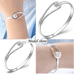 Solid Sterling Silver Charm Flower Bangle Cuff Bracelet Lady Women Gift with Box