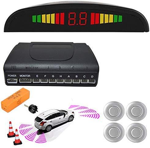 Silver Front and Rear 8 Parking Sensors Car Reverse Kit LED Display Buzzer Alarm