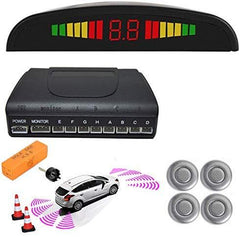 Silver Front and Rear 8 Parking Sensors Car Reverse Kit LED Display Buzzer Alarm