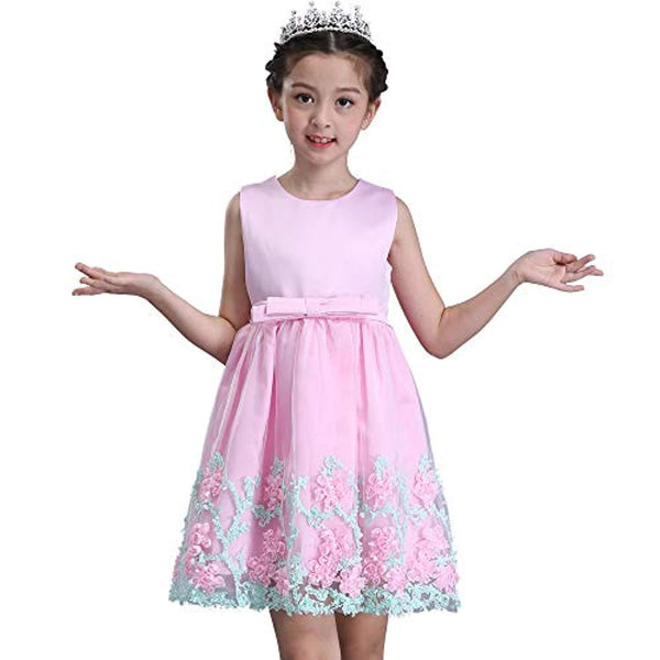 Kids Girl Floral Flower Pink Dress Summer Party Wedding Outfit Birthday Clothing