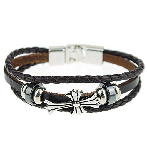 Mens Women Leather Bracelet Clasp Wristband Friendship Birthday Gift +Box #4BL