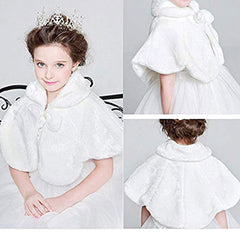 Kids Girl White Faux Fur Bolero Cardigan Shrug Cape Cloak Wedding Party Clothing