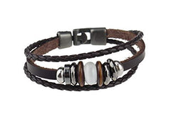 Mens Women Leather Bracelet Clasp Wristband Friendship Birthday Gift +Box #4BL