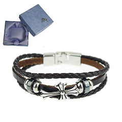 Mens Women Leather Bracelet Clasp Wristband Friendship Birthday Gift +Box #4BL