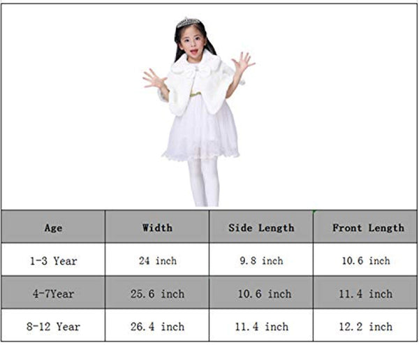 Kids Girl White Faux Fur Bolero Cardigan Shrug Cape Cloak Wedding Party Clothing