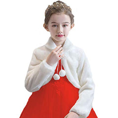 Kids Girl White Faux Fur Bolero Cardigan Shrug Cape Cloak Wedding Party Clothing