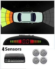 Silver Front and Rear 8 Parking Sensors Car Reverse Kit LED Display Buzzer Alarm