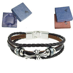 Mens Women Leather Bracelet Clasp Wristband Friendship Birthday Gift +Box #4BL