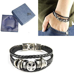 Mens Women Leather Bracelet Clasp Wristband Friendship Birthday Gift +Box #4BL