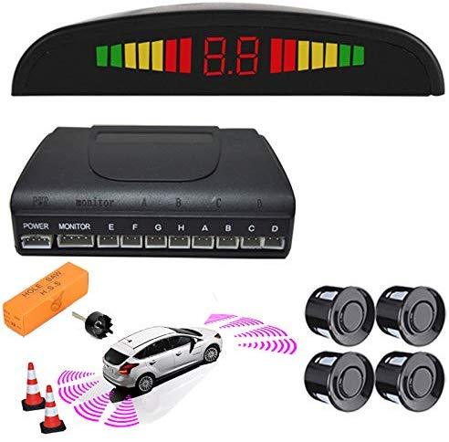 Silver Front and Rear 8 Parking Sensors Car Reverse Kit LED Display Buzzer Alarm